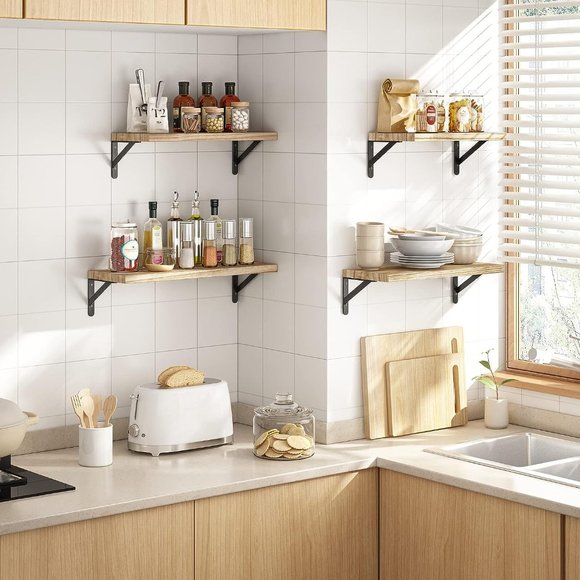 Floating Shelves, Rustic Wood Shelves, 4 Sets of Wall Mounted Shelf for Bathroom - Picture 8 of 9